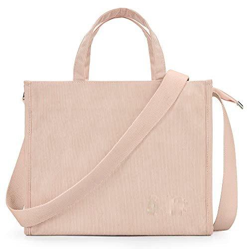 Image of Cord Tasche Umhängetasche Mit Reißverschluss, Handtasche Schultertasche Shopper Für Schule Arbeit Damen Beige ONE SIZE
