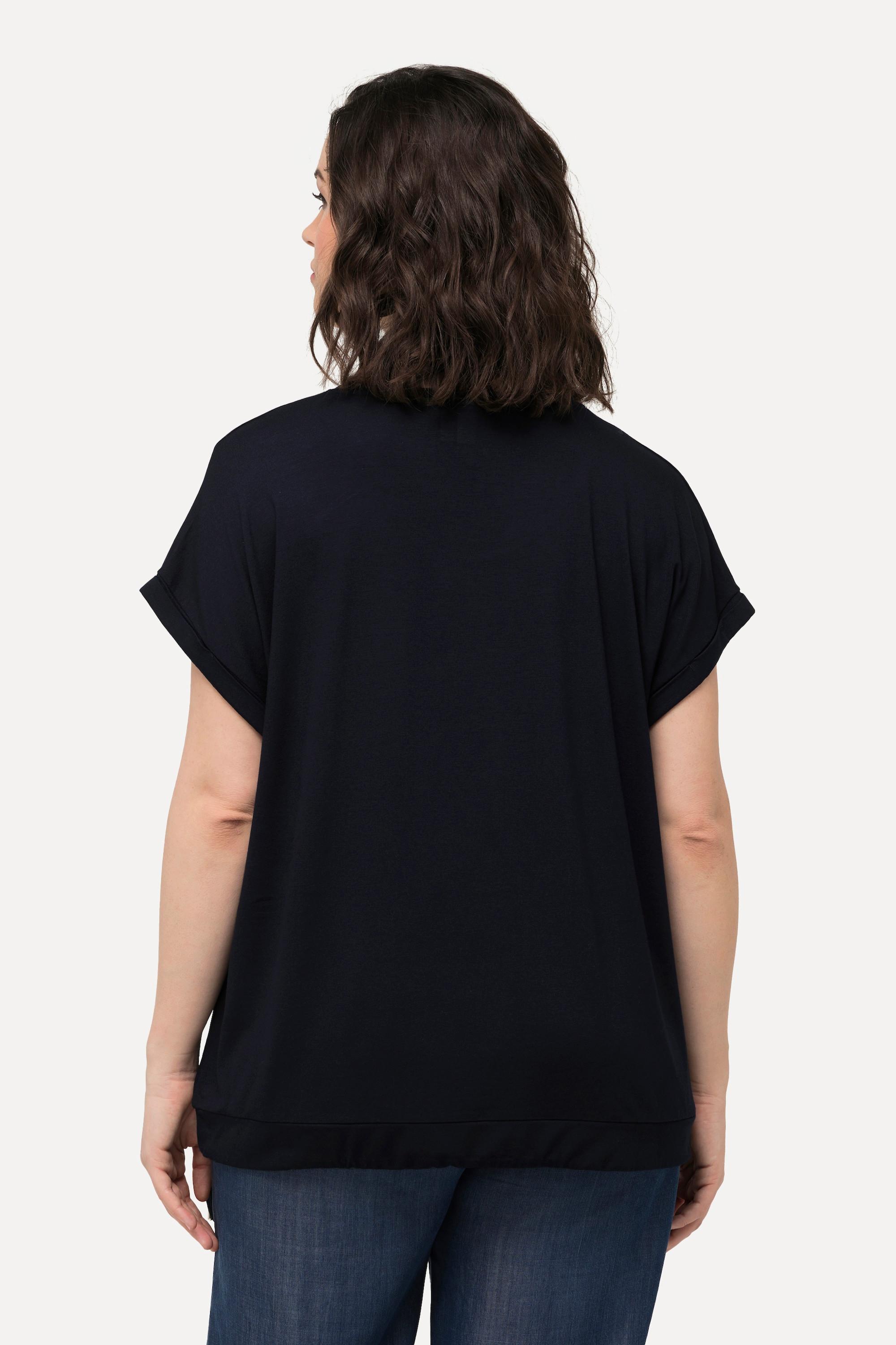 Ulla Popken  T-shirt dal taglio oversize con laccetto nell'orlo, scollo a girocollo e mezze maniche 