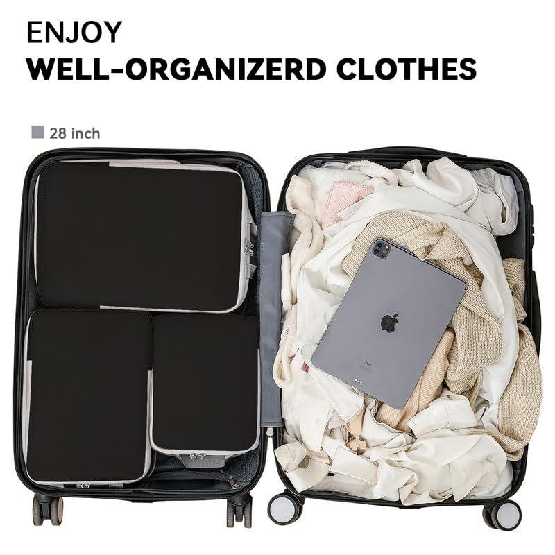 Only-bags.store  Compression Packing Cubes, 7er Set Kofferorganizer für Reiseutensilien, erweiterbares Reiseorganizer-Set, leichte Packtaschen für Rucksack, Packwürfel für MännerFrauen, Schwarz 