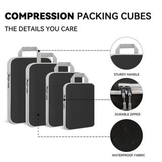 Only-bags.store  Cubes de compression, lot de 7 cubes de rangement pour la valise, set de rangement extensible pour le voyage, sacs de rangement légers pour le sac à dos, cubes de rangement, noir 