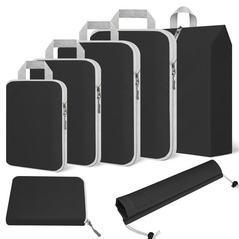 Only-bags.store  Compression Packing Cubes, 7er Set Kofferorganizer für Reiseutensilien, erweiterbares Reiseorganizer-Set, leichte Packtaschen für Rucksack, Packwürfel für MännerFrauen, Schwarz 