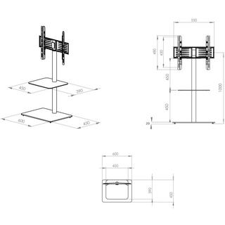 VCM TV Standfuß mit Zwischenboden |  Alu Rack Fernseh | ESG-Sicherheitsglas | Maße ca. H. 100 x B. 60 x T. 45 cm - Alani  