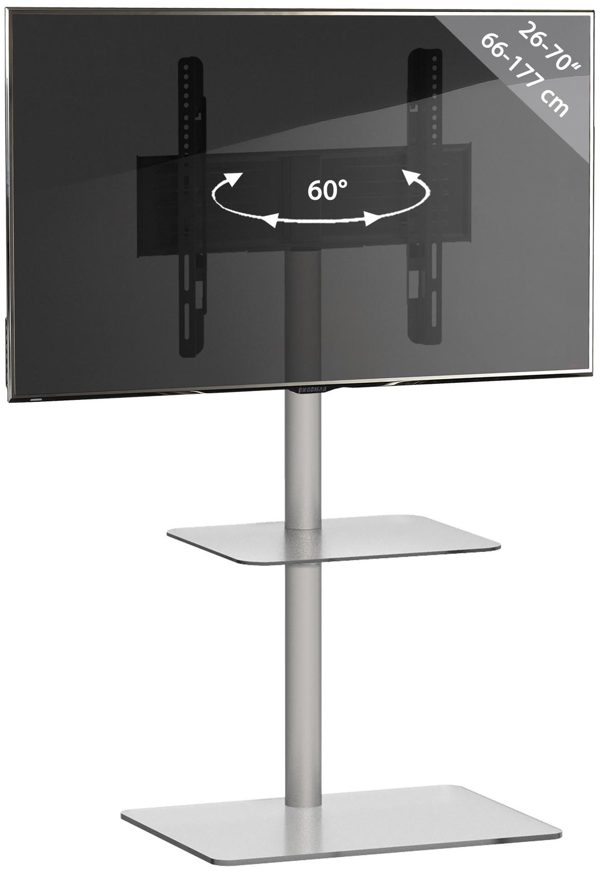 VCM TV Standfuß mit Zwischenboden |  Alu Rack Fernseh | ESG-Sicherheitsglas | Maße ca. H. 100 x B. 60 x T. 45 cm - Alani  