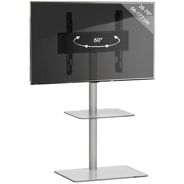 TV Standfuß mit Zwischenboden |  Alu Rack Fernseh | ESG-Sicherheitsglas | Maße ca. H. 100 x B. 60 x T. 45 cm - Alani