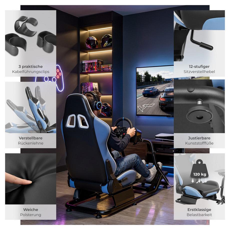 Tectake Sedia da gioco Play sedile da corsa regolabile in stile GT  