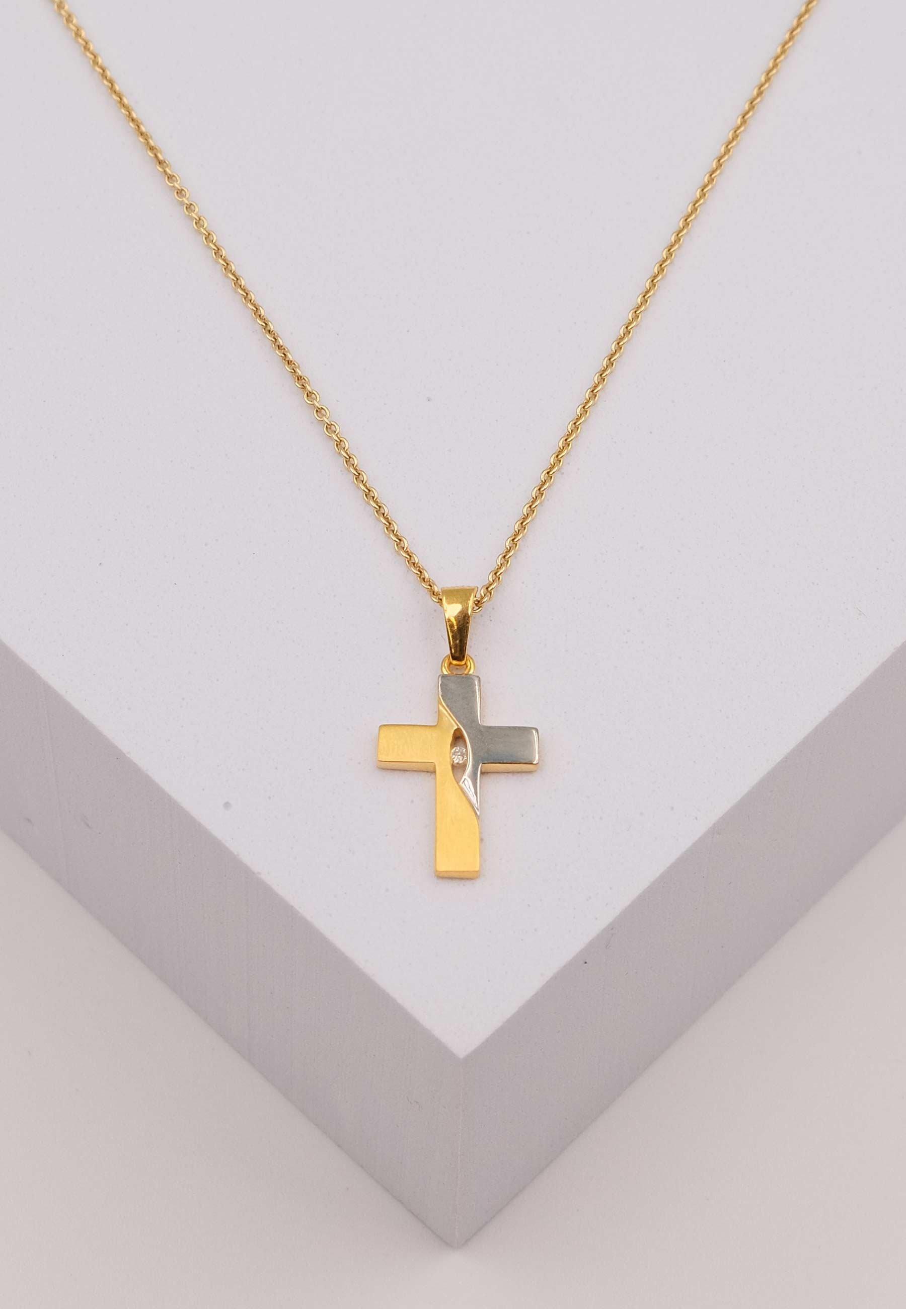 MUAU Schmuck  Anhänger Kreuz Gelbgold 750, 24x12mm Brillant 0.02ct. 