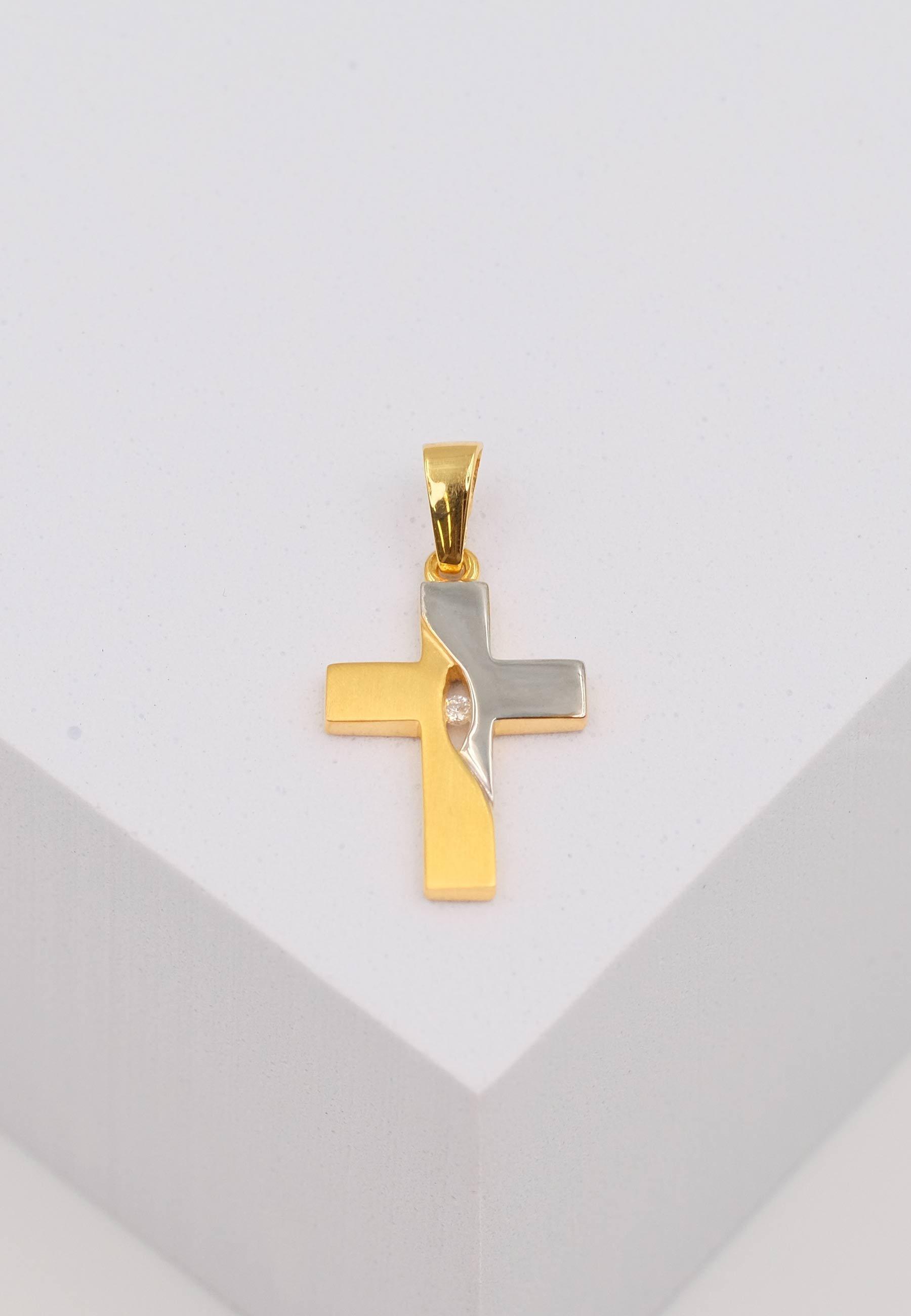 MUAU Schmuck  Pendentif croix or jaune 750, 24x12mm brillant 0,02ct. 