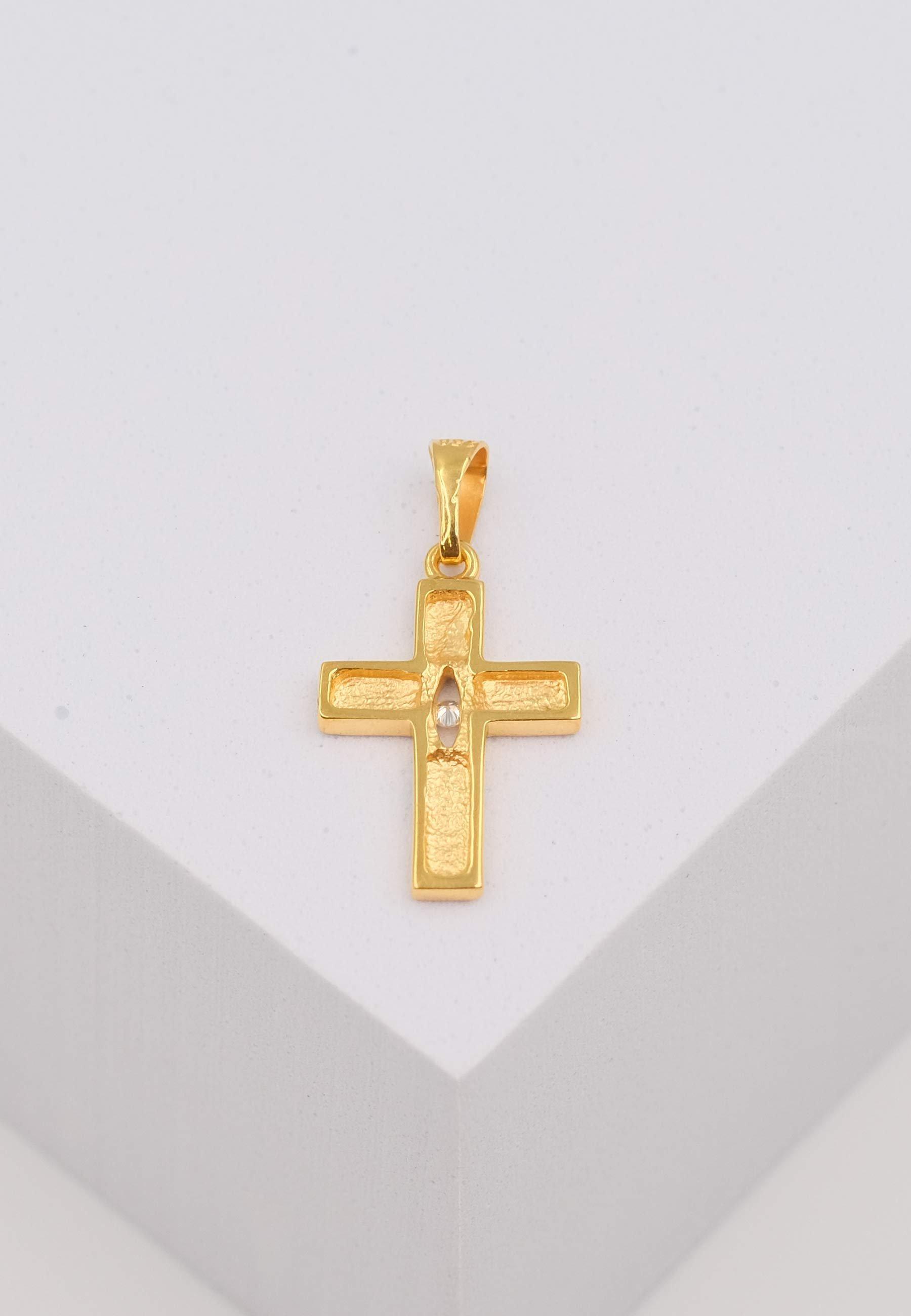 MUAU Schmuck  Pendentif croix or jaune 750, 24x12mm brillant 0,02ct. 