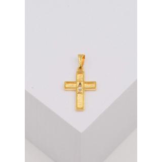 MUAU Schmuck  Pendentif croix or jaune 750, 24x12mm brillant 0,02ct. 