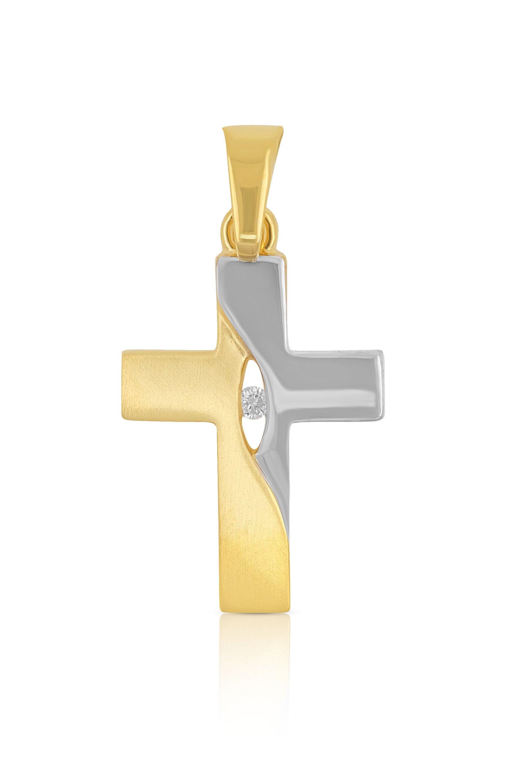 MUAU Schmuck  Anhänger Kreuz Gelbgold 750, 24x12mm Brillant 0.02ct. 