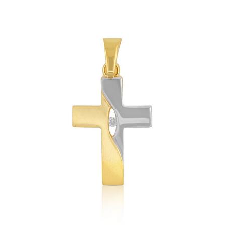 MUAU Schmuck  Anhänger Kreuz Gelbgold 750, 24x12mm Brillant 0.02ct. 