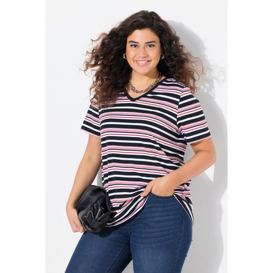 Ulla Popken Maglia Righe Scollo V Mezze Maniche Classic  