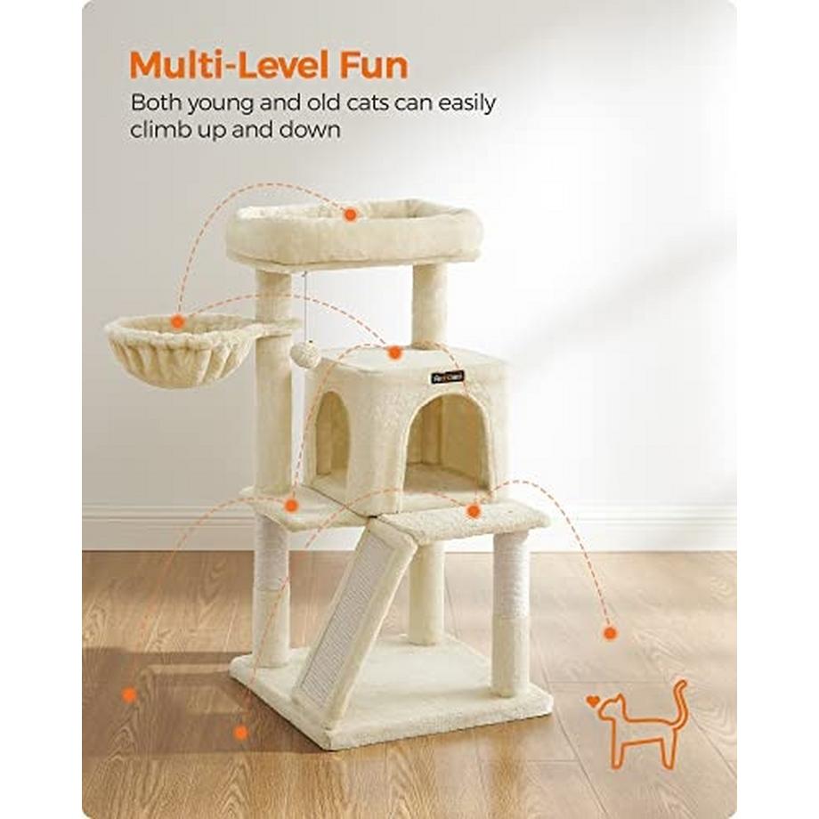 Pricenet  Grand arbre à chat avec grotte 2 portes, rampe à gratter, pompon 