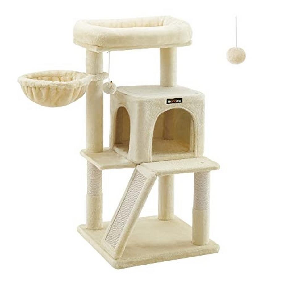 Pricenet  Grand arbre à chat avec grotte 2 portes, rampe à gratter, pompon 