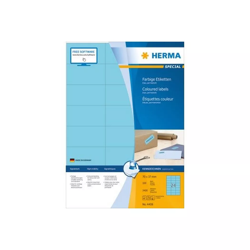 HERMA – Etiketten SPECIAL 70x37mm 4408 blau,perm. 2400 St./100 Bl., One Size