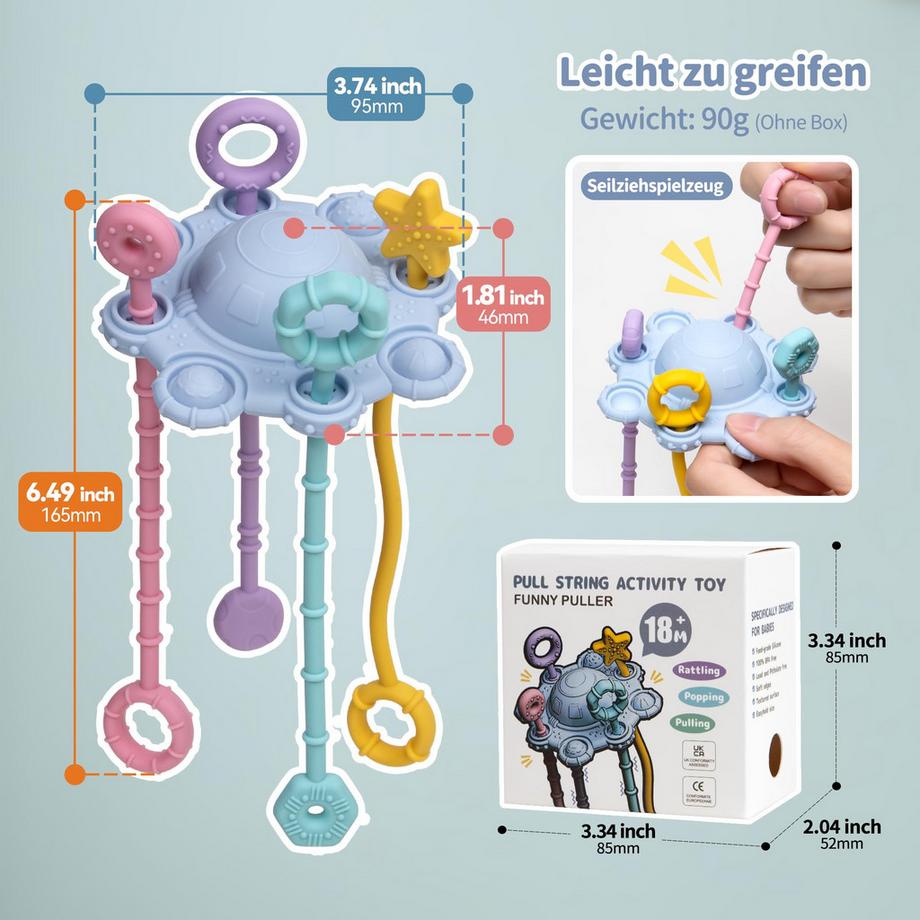 Activity-board  Sinnesspielzeug für Kleinkinder, Zugschnurspielzeug, Reisespielzeug für Babys, mit eingebauter Rasselfunktion 