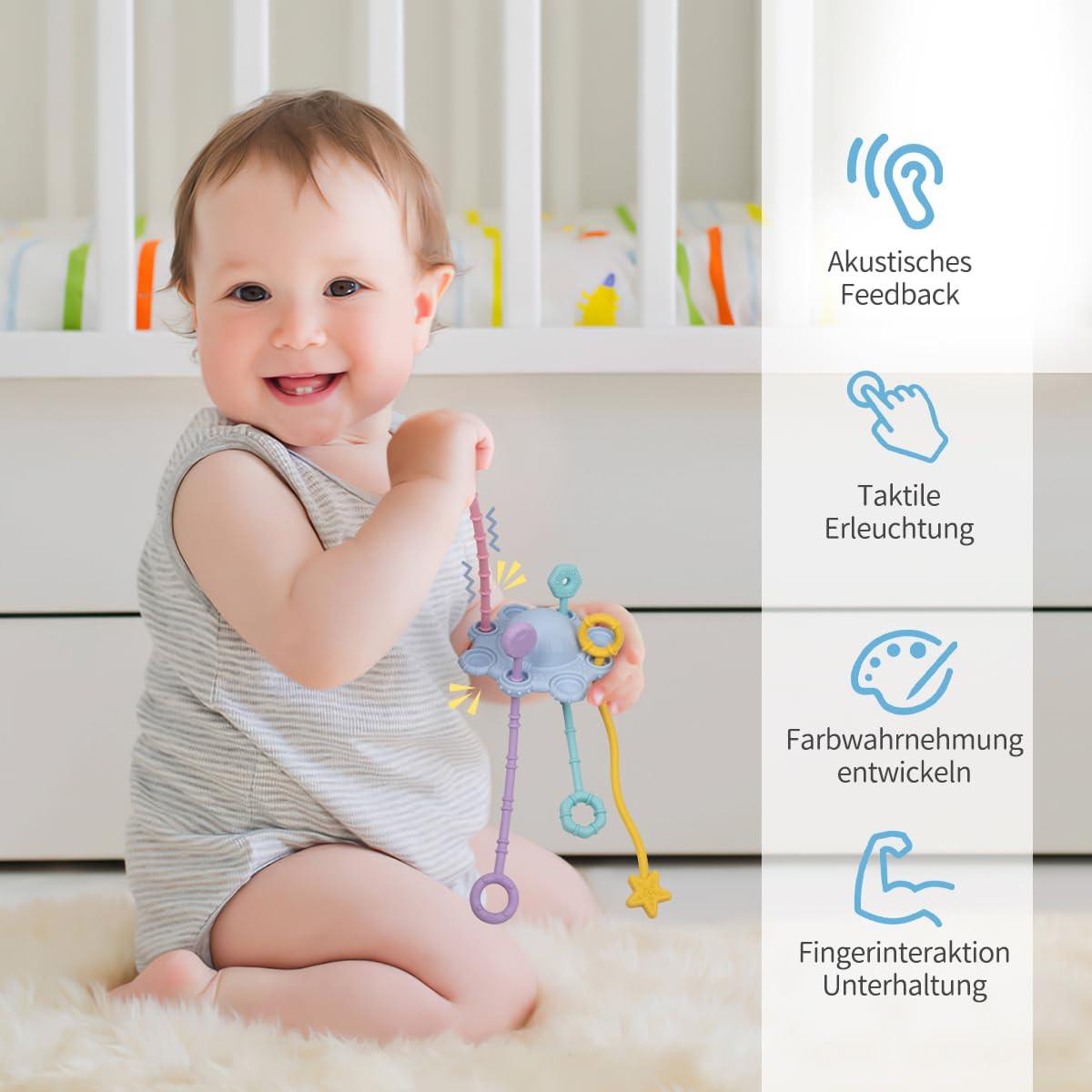 Activity-board  Sinnesspielzeug für Kleinkinder, Zugschnurspielzeug, Reisespielzeug für Babys, mit eingebauter Rasselfunktion 