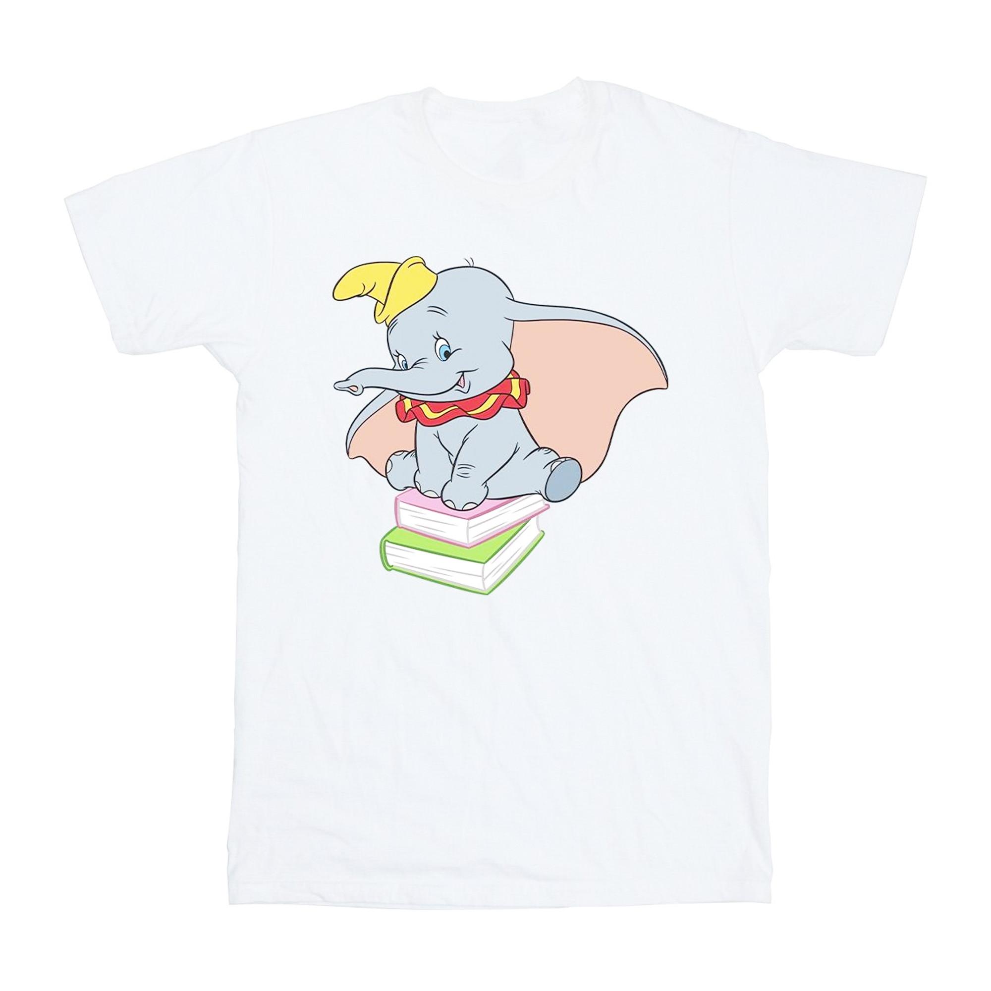 Image of Dumbo Sitting On Books Tshirt Unisex Weiss 128