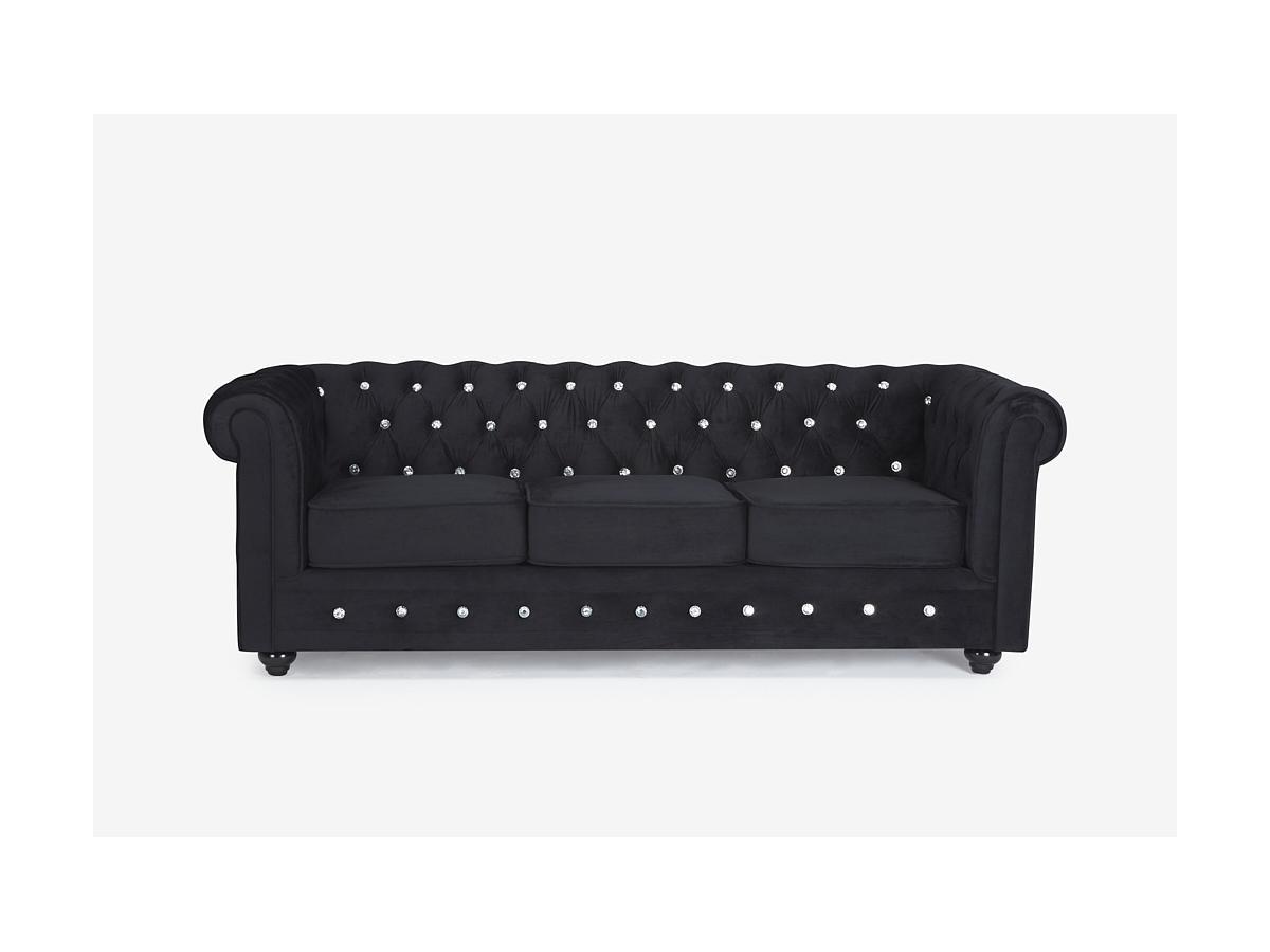 Vente-unique 3SitzerSofa CHESTERFIELD Samt mit Knöpfen in Kristalloptik  