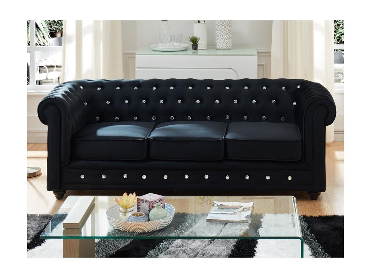 Vente-unique 3SitzerSofa CHESTERFIELD Samt mit Knöpfen in Kristalloptik  