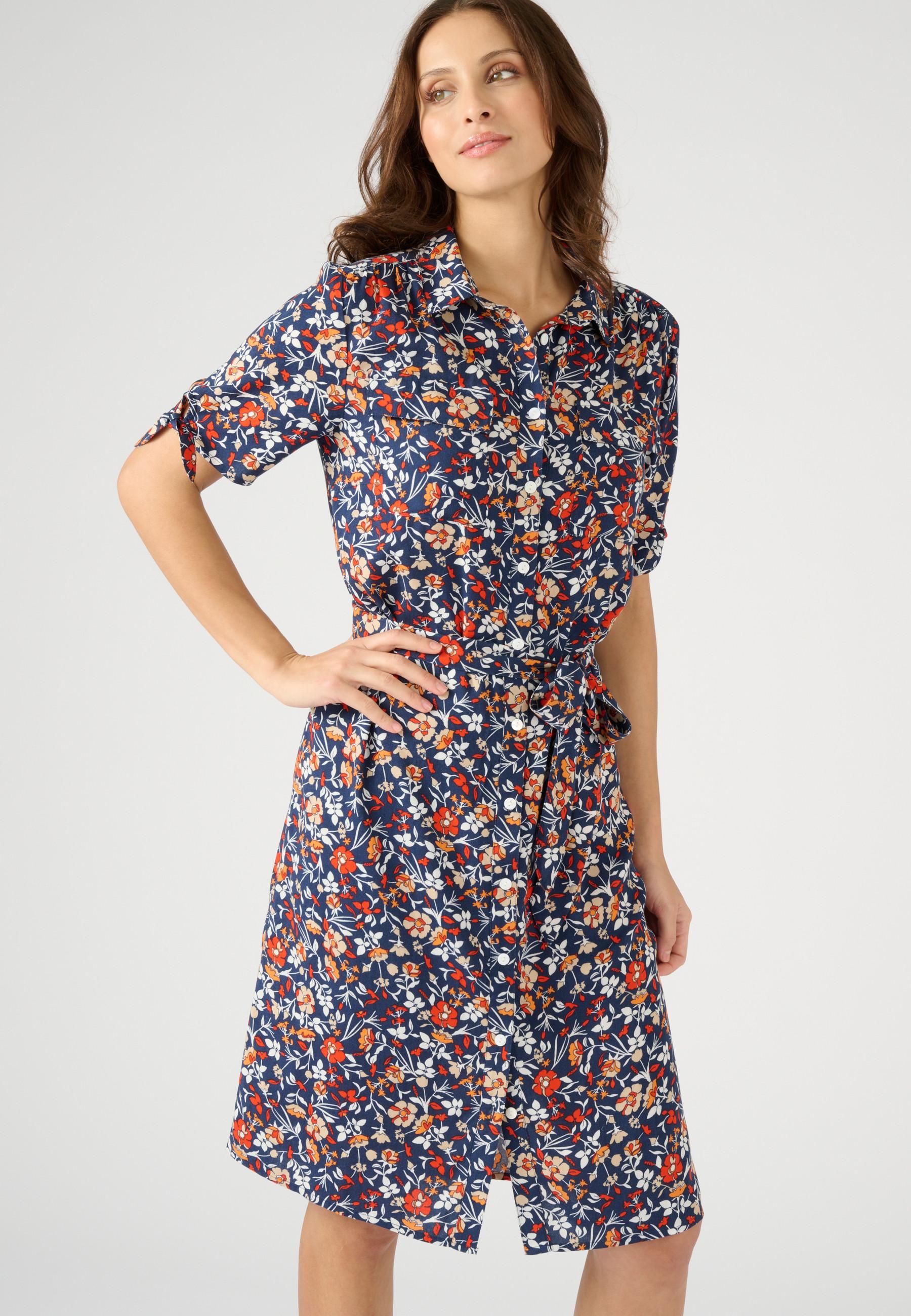 Image of Ausgestelltes Hemdblusenkleid Aus Reiner Viskose. Damen Blau 44