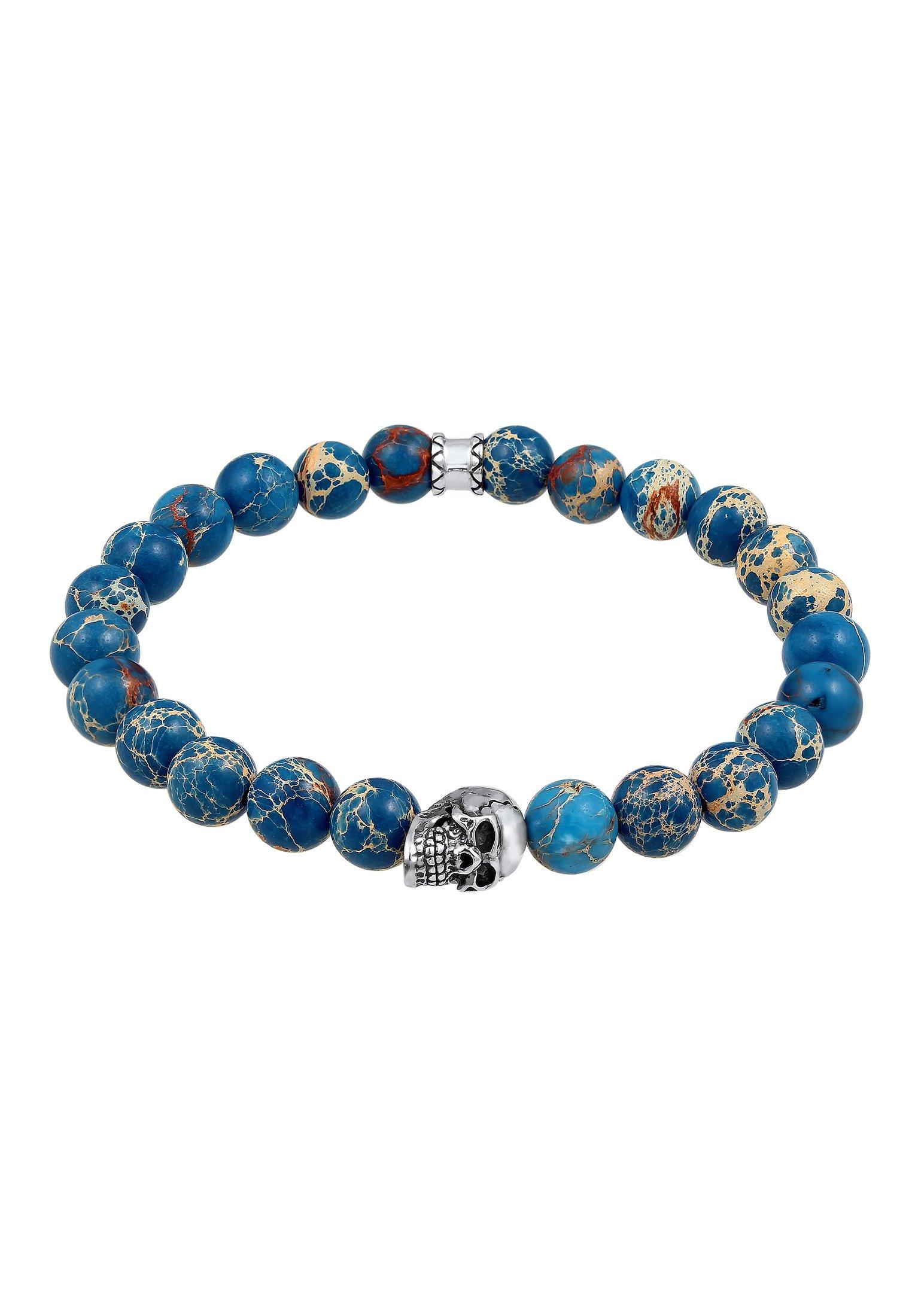 Image of Armband Totenkopf Blau-gefärbter Achat 925 Silber Damen Blau 21cm