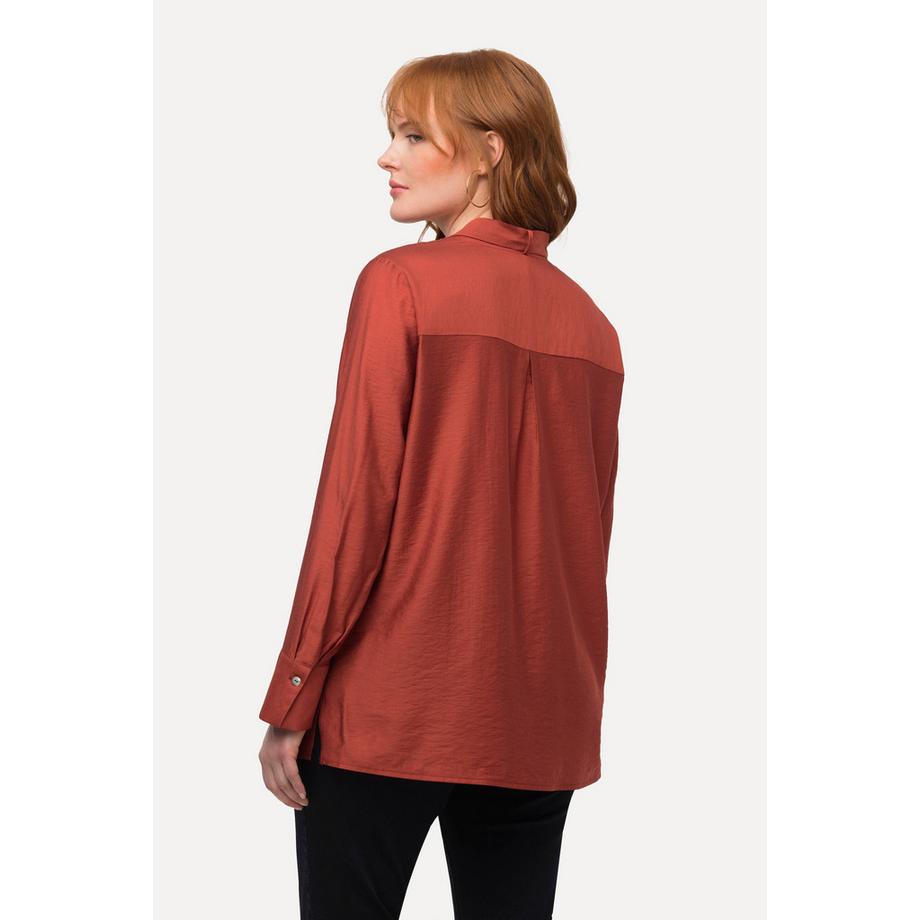Ulla Popken Blouse à Lavallière Micro-Rayures Col V Manches Longues  
