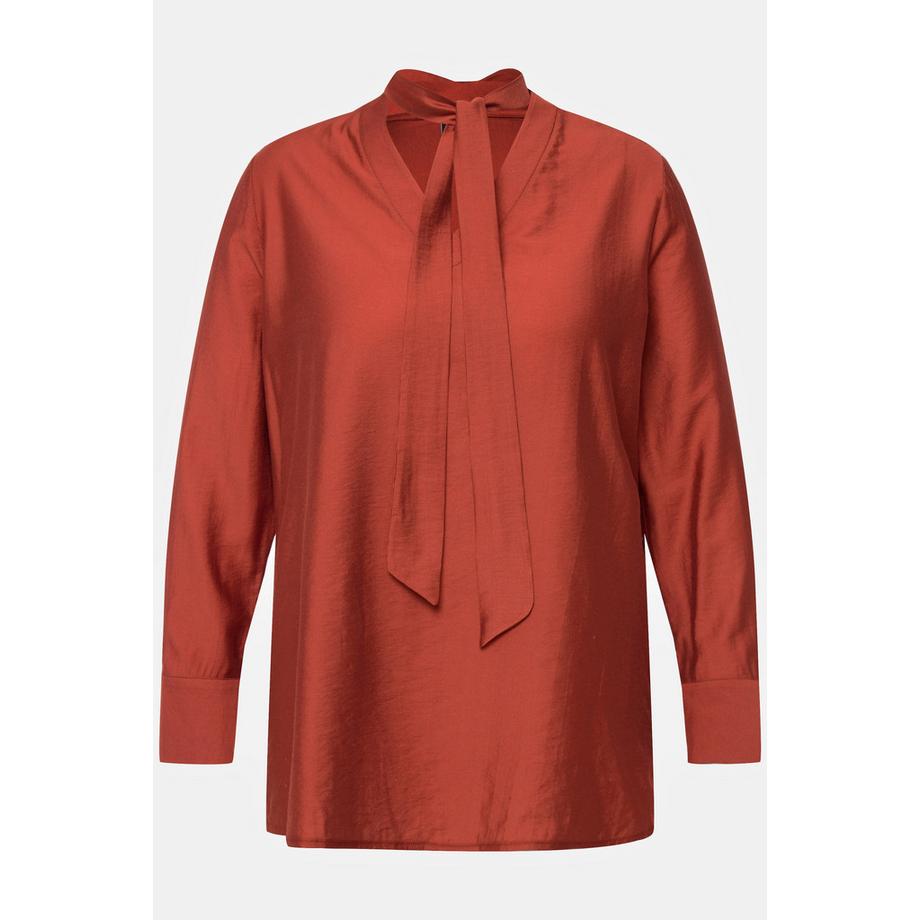 Ulla Popken Blouse à Lavallière Micro-Rayures Col V Manches Longues  