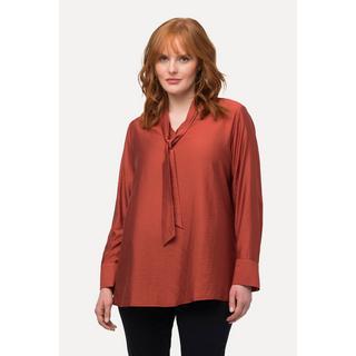 Ulla Popken  Blusa con fiocco a righe sottilissime con scollo a V e maniche lunghe 