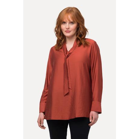 Ulla Popken  Blusa con fiocco a righe sottilissime con scollo a V e maniche lunghe 