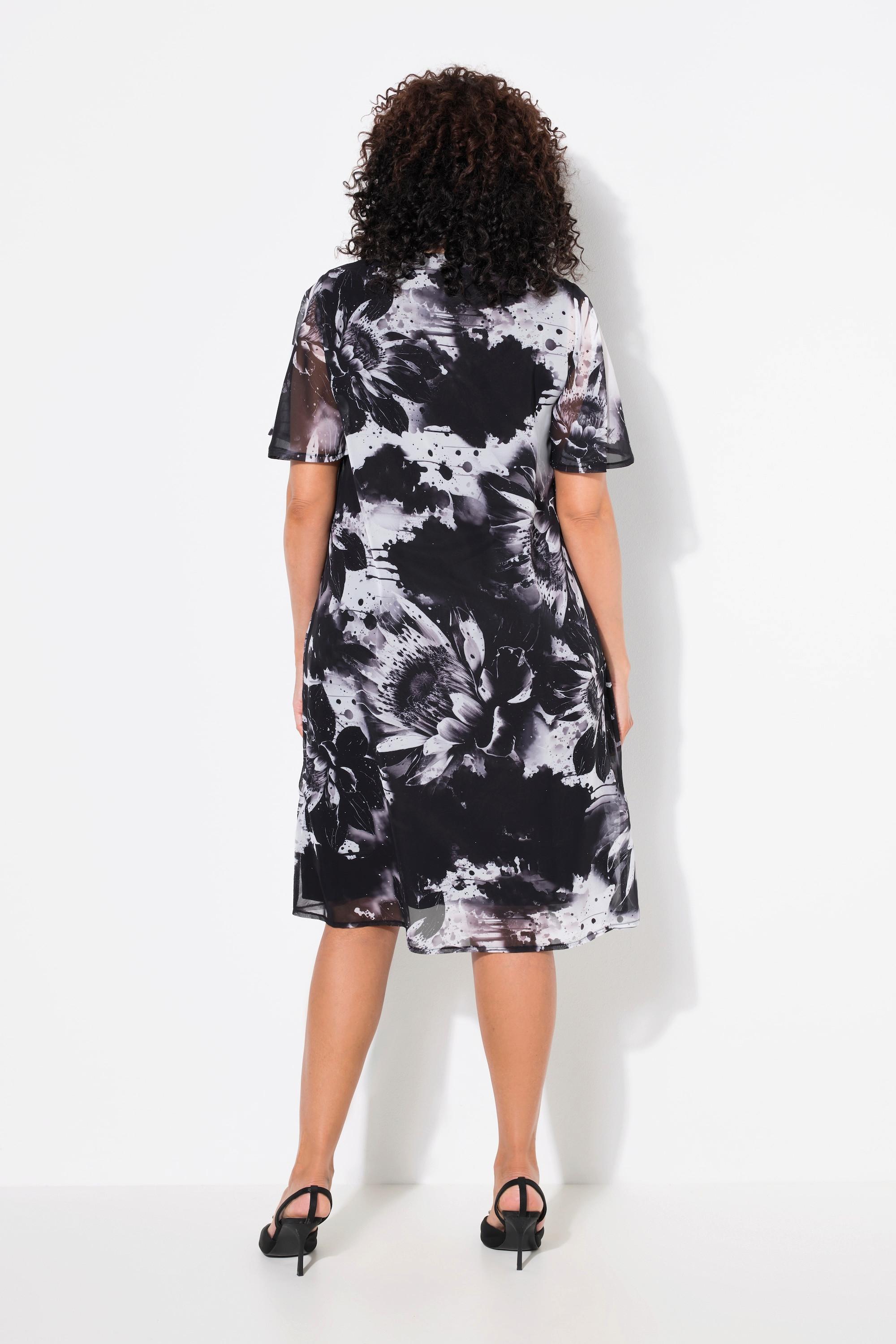 Ulla Popken Robe double couche coupe evasee col en V manches cloche  