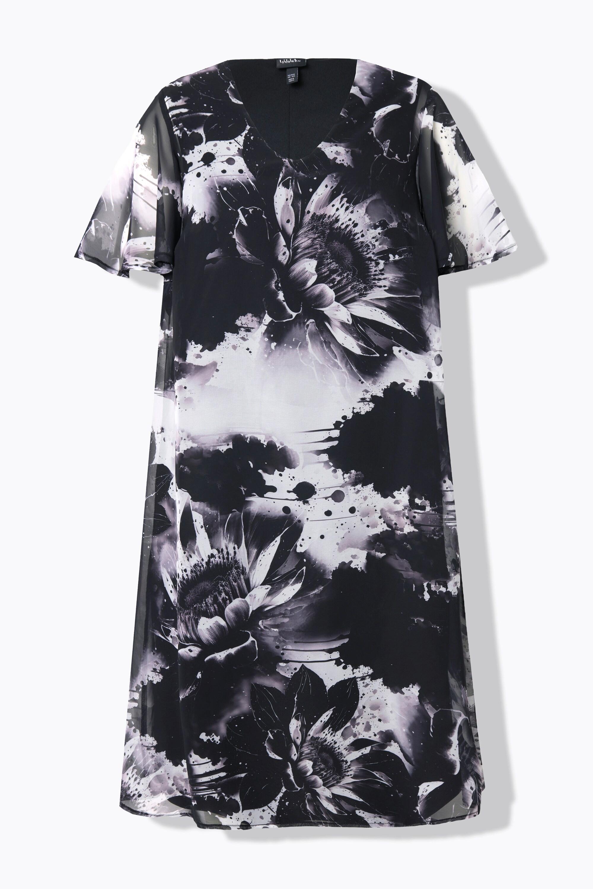 Ulla Popken Robe double couche coupe evasee col en V manches cloche  