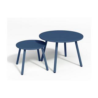 Vente-unique Salon de jardin en métal - 2 fauteuils bas empilables et tables gigognes - Bleu nuit - MIRMANDE de MYLIA  