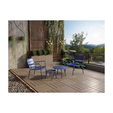 Salon de jardin en métal - 2 fauteuils bas empilables et tables gigognes - Bleu nuit - MIRMANDE de MYLIA