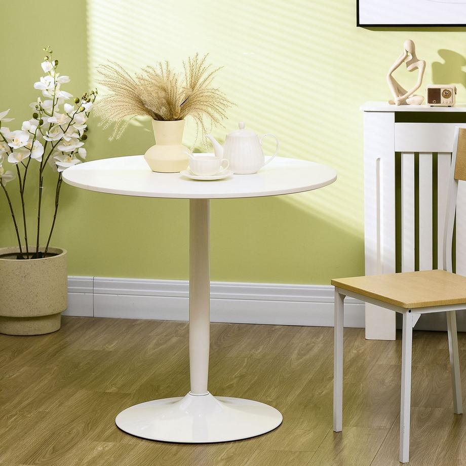 Northio Esstisch, Runder Küchentisch, Moderner Esszimmertisch für 2 Personen, Bartisch Säulentisch mit Stahlbein, Rutschfester Fußauflage, Kaffeetisch für Wohnzimmer, Ø80 x 75 cm, Weiß |  