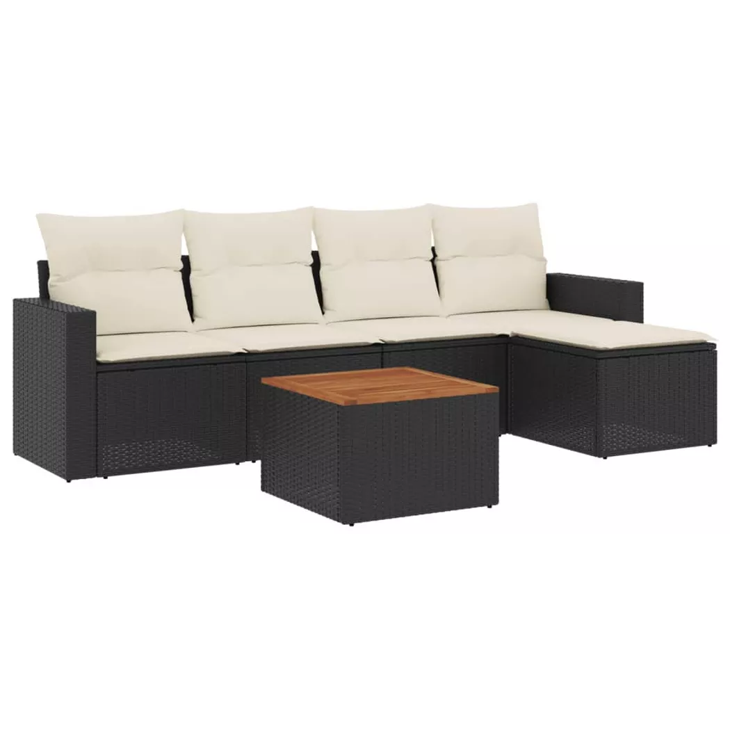 vidaXL Salon de jardin 6 pcs avec coussins noir résine tressée