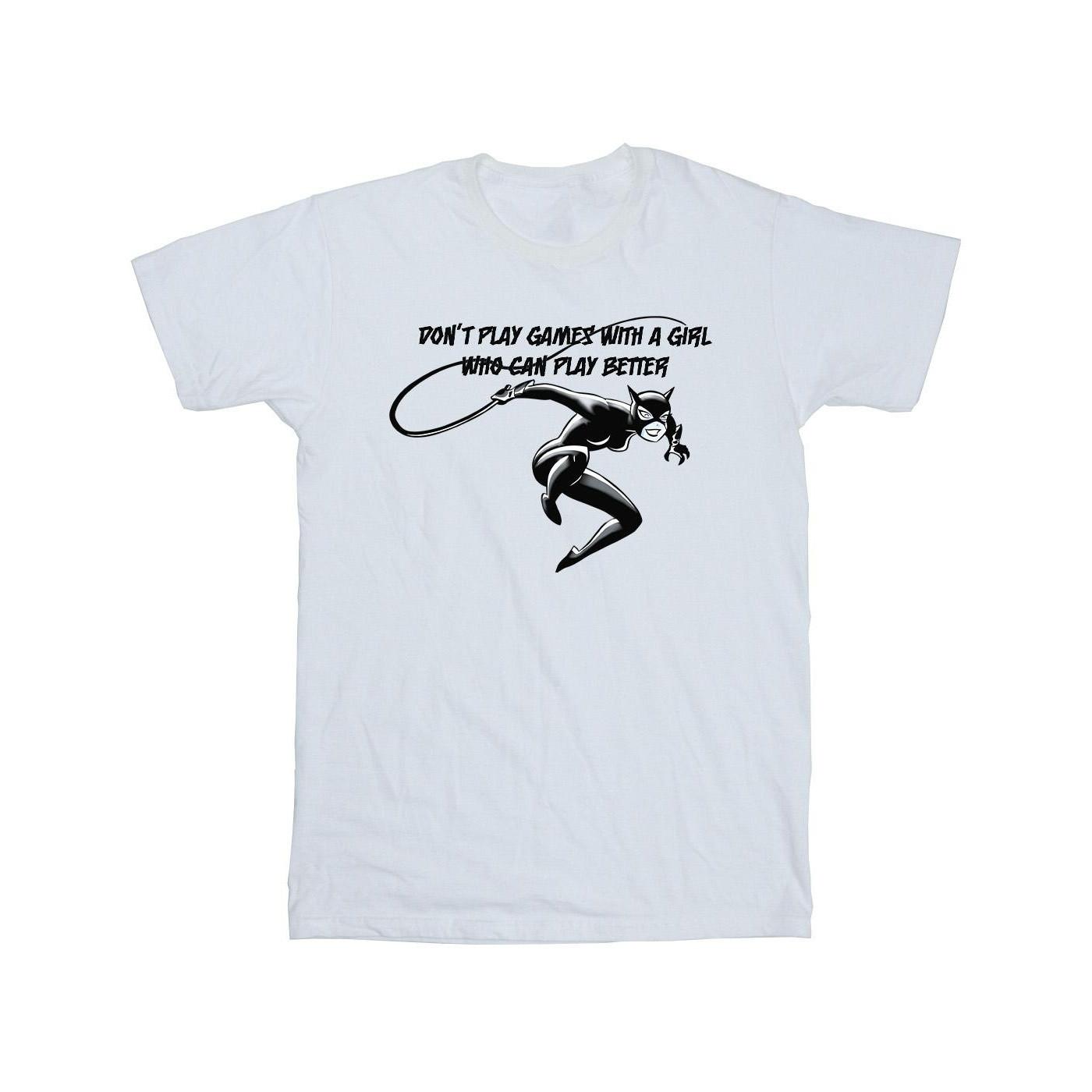 Image of Catwoman Don't Play Games Tshirt Mädchen Weiss 128