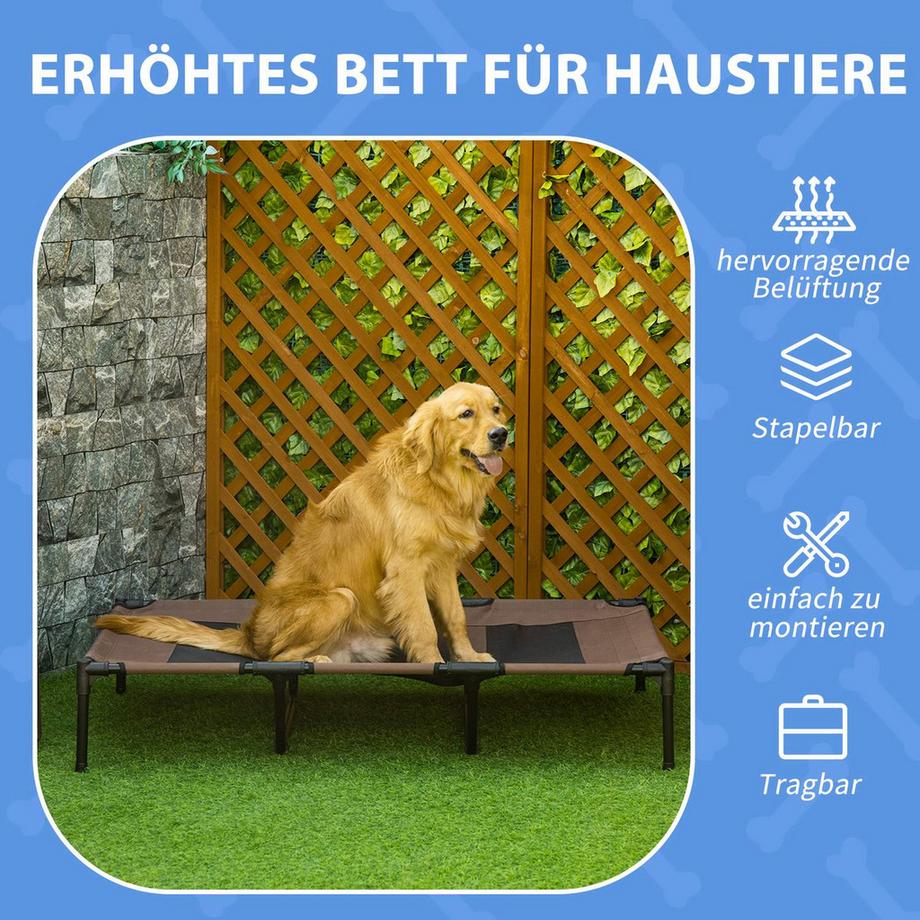 Northio  Lit Pour Chien, Chaise Longue D'Extérieur Pour Chien, Lit Pour Chat, Lit Pour Animal Domestique, Lieu De Couchage En Métal, Tissu Oxford, Marron Café, 122 X 92 X 23 Cm 