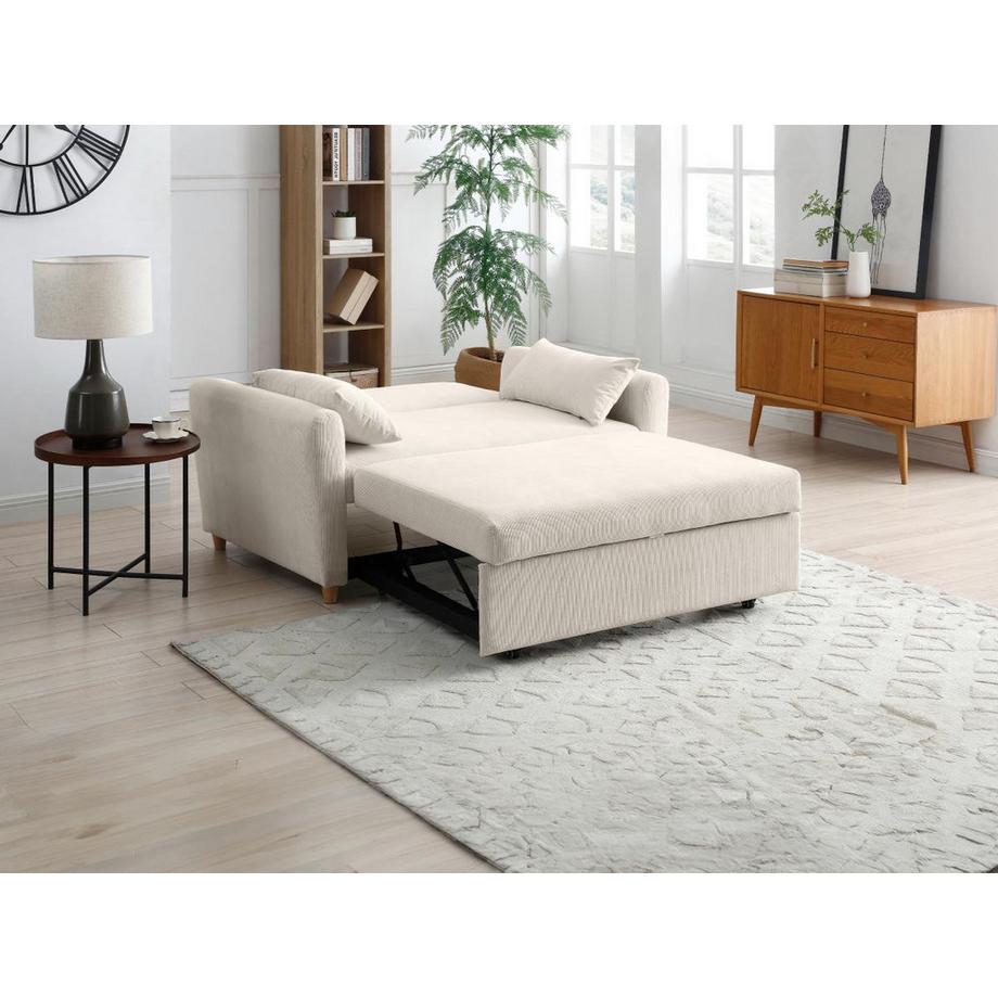 Vente-unique Canapé 2 places convertible en velours côtelé beige AYLA  