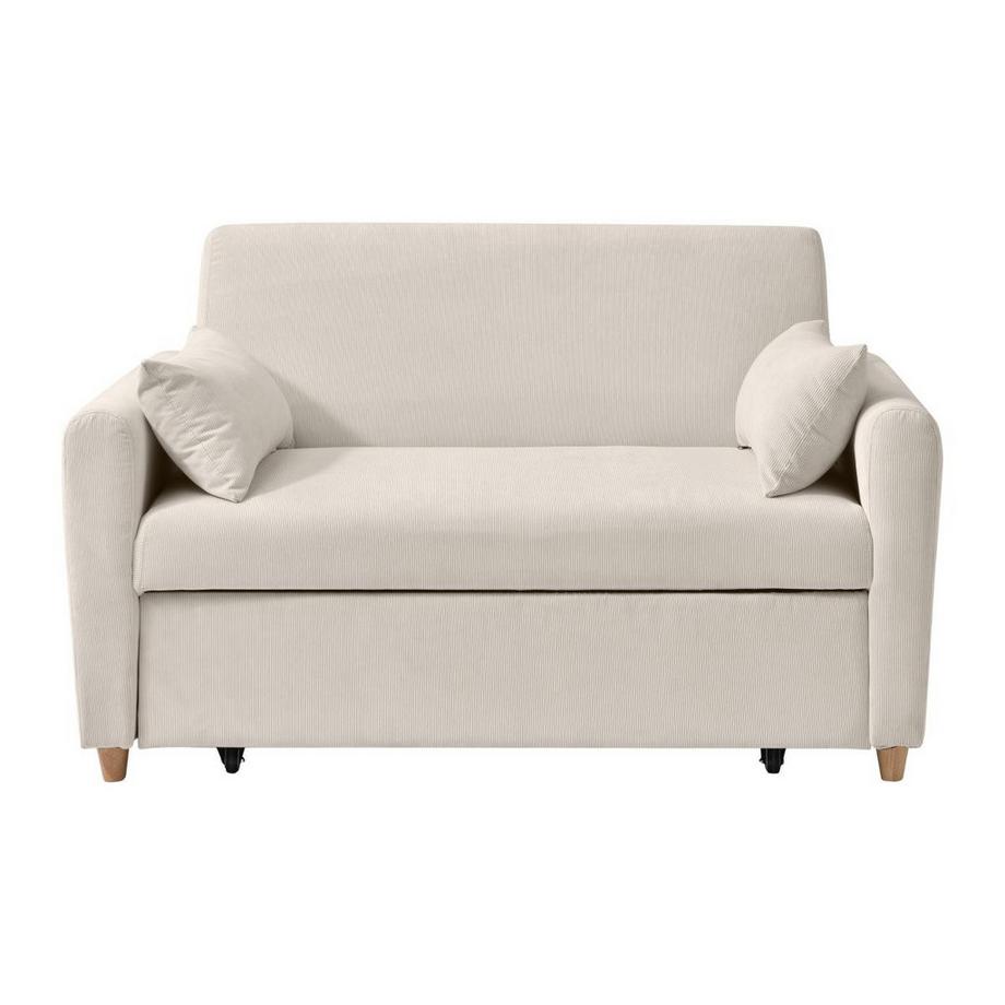 Vente-unique Canapé 2 places convertible en velours côtelé beige AYLA  