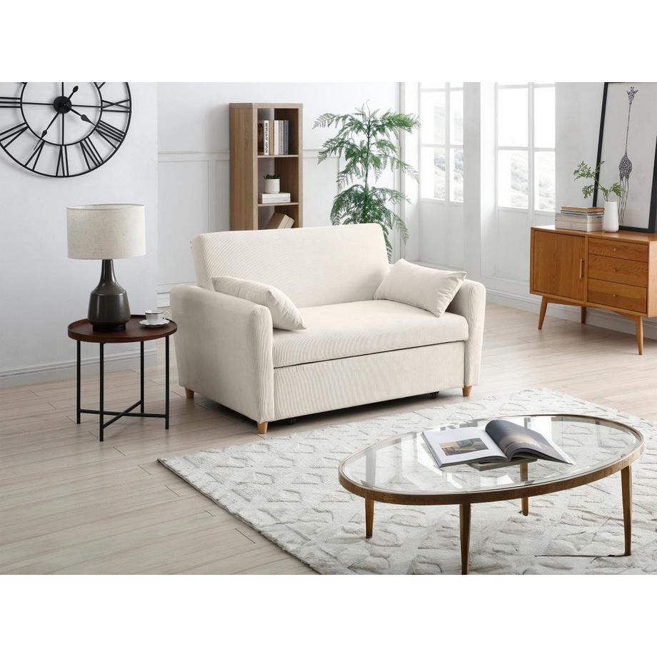 Vente-unique Canapé 2 places convertible en velours côtelé beige AYLA  