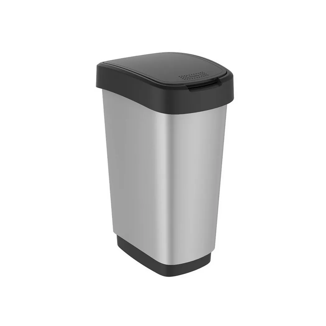 Rotho – Schwingabfalleimer „Twist“ silber/schwarz, 50 L, L