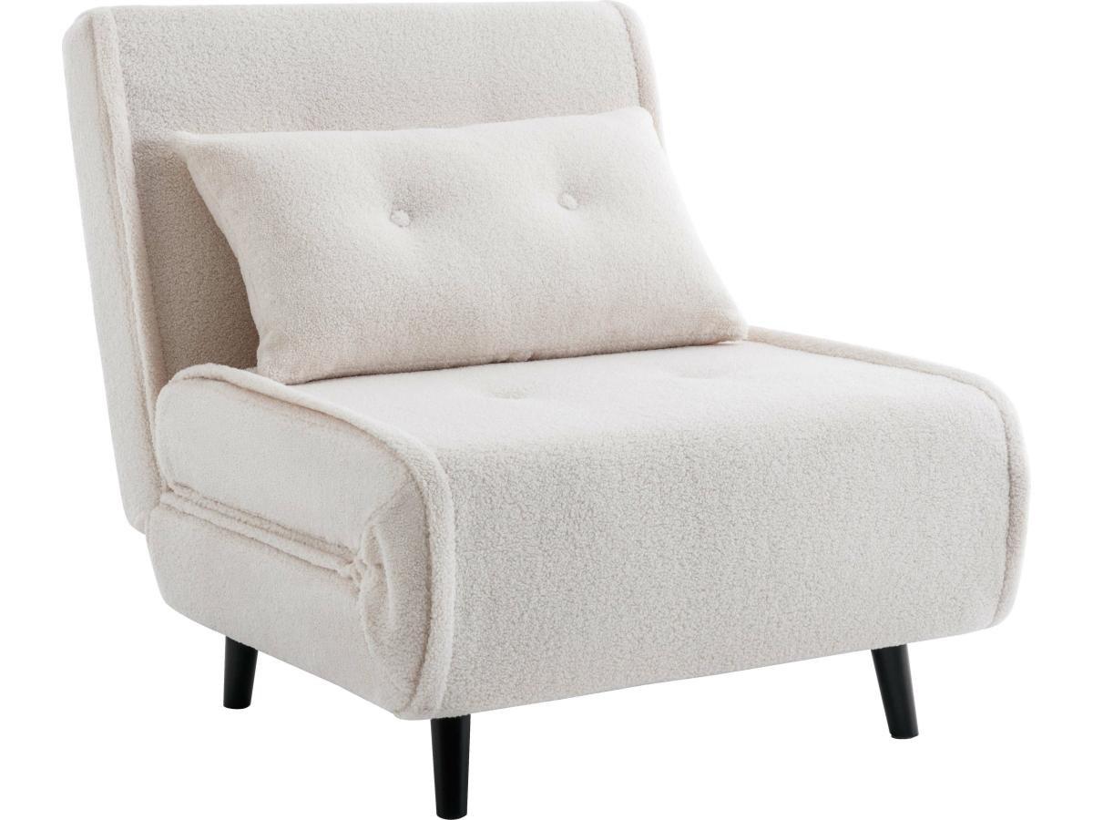 Image of Sessel mit Schlaffunktion - Bouclé-Stoff - Elfenbein - URIBIA Sessel mit Schlaffunktion - Bouclé-Stoff - Elfenbein - URIBIA