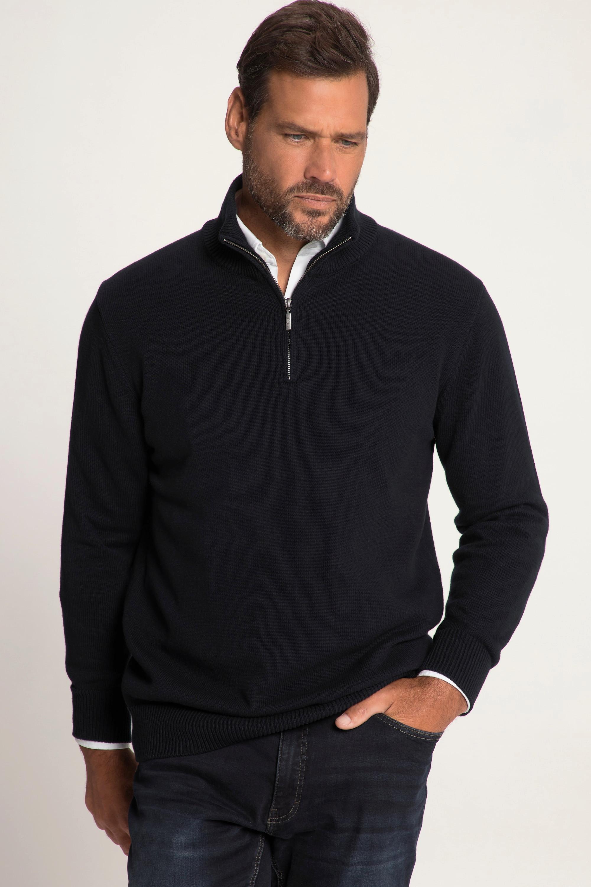 JP1880  Maglione polo con collo alto, zip e maniche lunghe 