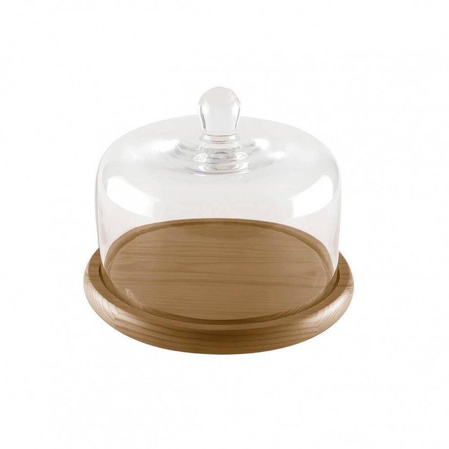 Aulica  Kuchenständer aus holz mit glasglocke 