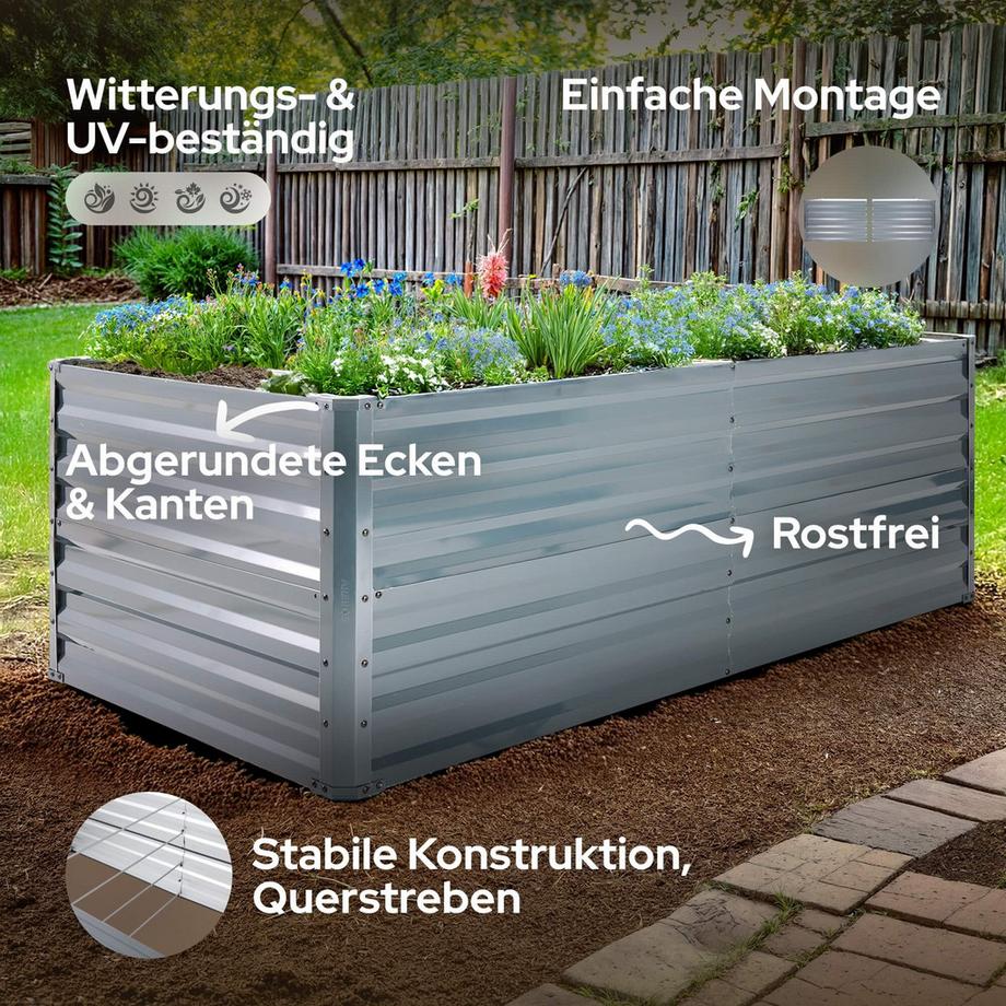 Arebos Letto da giardino rialzato in metallo Letto per piante in acciaio inox  