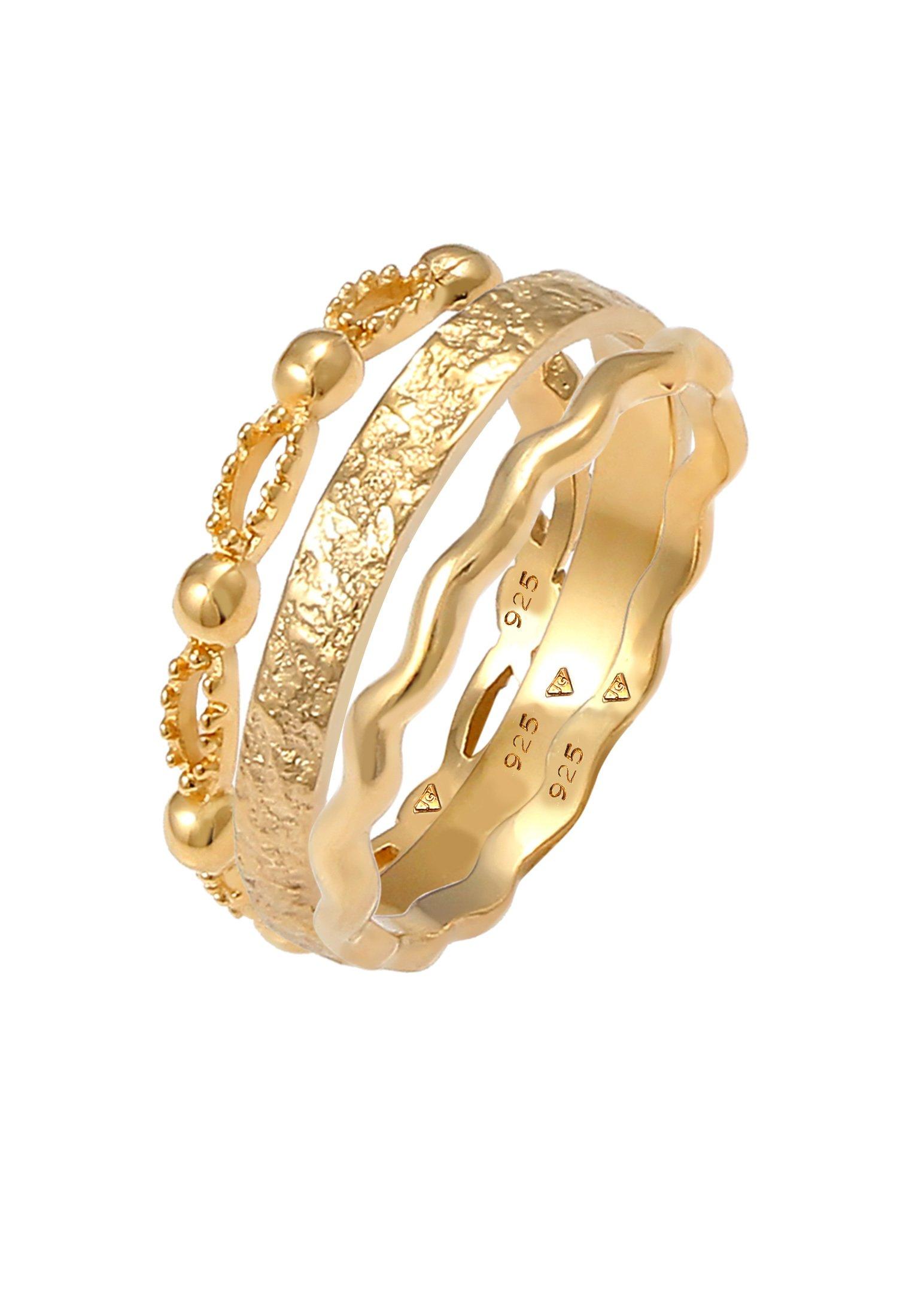 Image of Ring 3er Set Wellen Kugel Bandring Damen Gold 56mm