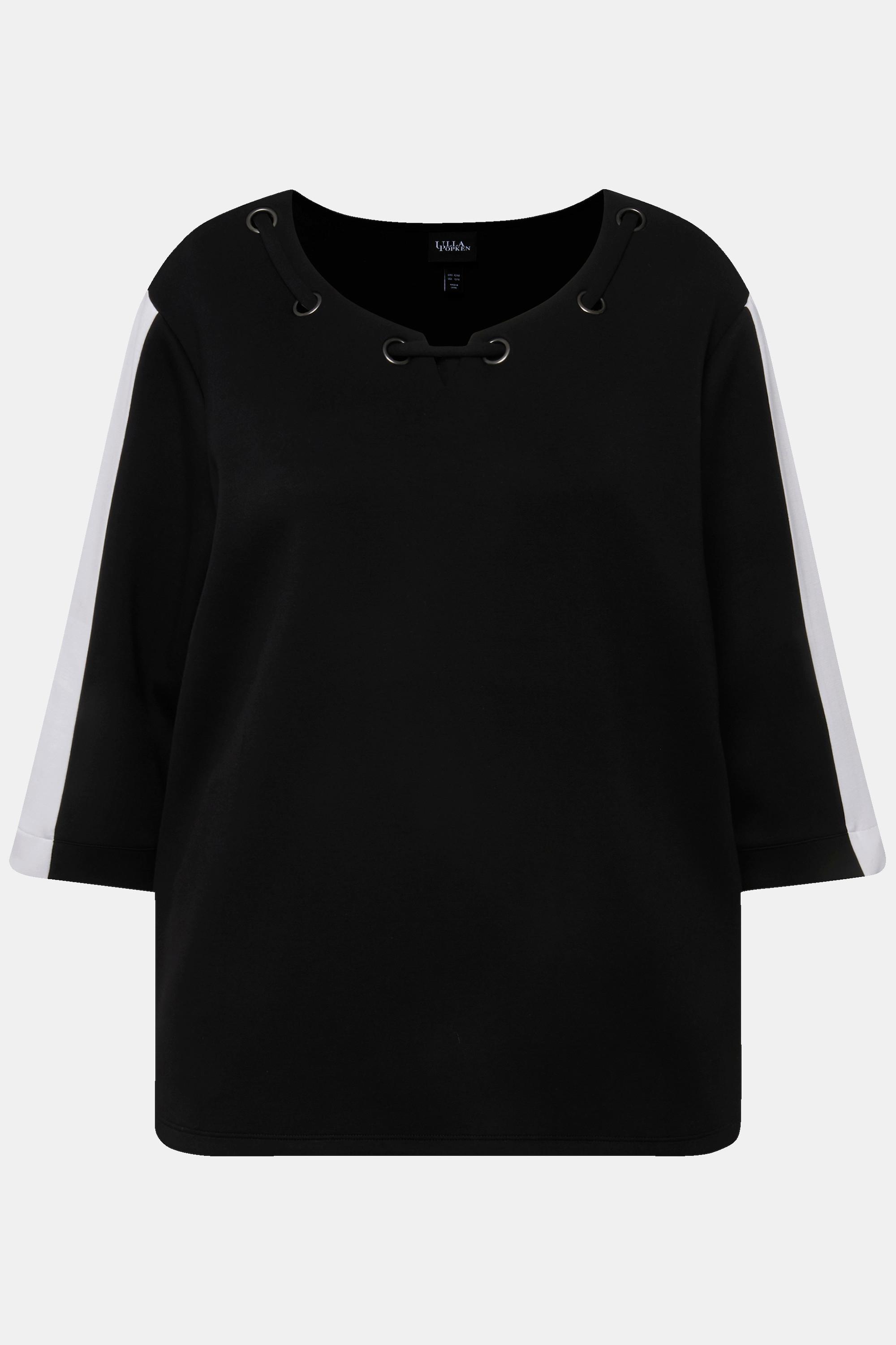 Ulla Popken  Sweat-shirt à col rond et manches 3/4. Œillets fantaisie. Matière extrêmement douce et confortable. 