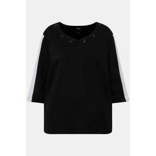 Ulla Popken  Sweat-shirt à col rond et manches 3/4. Œillets fantaisie. Matière extrêmement douce et confortable. 