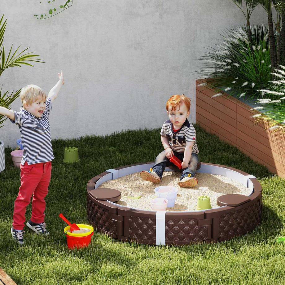 Northio  Sandkasten, Sandkiste Sandbox mit 3 Sitzen, wasserfeste Unterlage, wetterbeständige Schutzplane, für 1,5-5 Jahre Kinder Dunkelbraun Aosom 